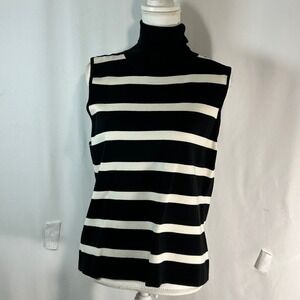 CITYSILK Stretch Black White Stripe Sleeveless Turtleneck Knit Top XL